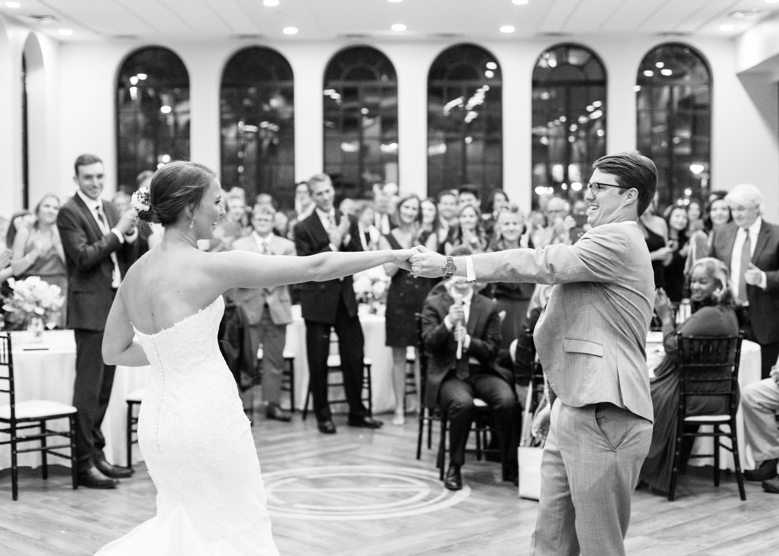 Couple dancing at Thomas Jefferson Tower in Birmingham
