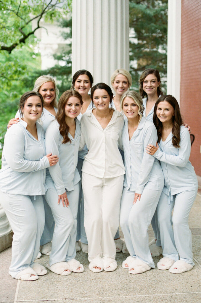 Bridesmaid pajamas at a Donnelly House wedding from a Birmingham AL wedding photographer