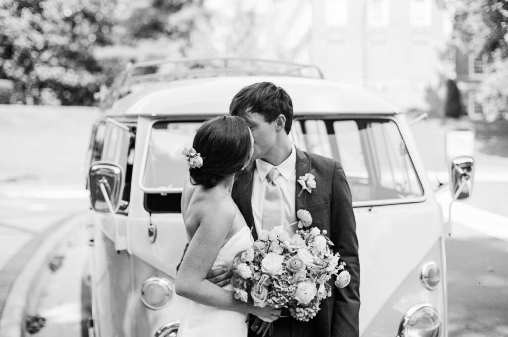 Wedding photos with a vintage VW van, by a Birmingham, AL wedding photographer