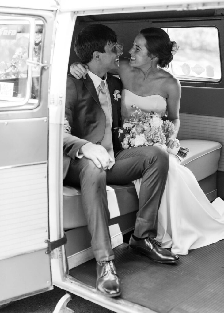 Wedding photos with a vintage VW van, by a Birmingham, AL wedding photographer