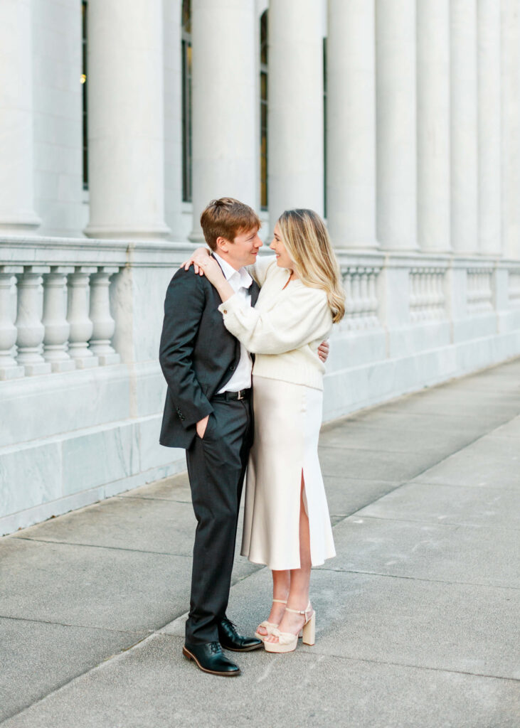 Downtown Birmingham engagement session at the Federal Building by Birmingham AL wedding photographer