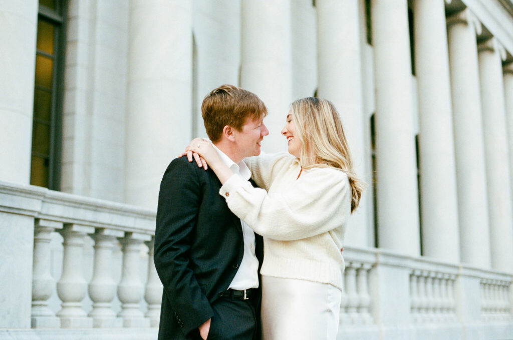 Downtown Birmingham engagement session at the Federal Building by Birmingham AL wedding photographer