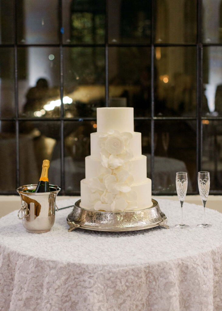 Elegant wedding cake at TJ Tower from a Birmingham AL wedding photographer