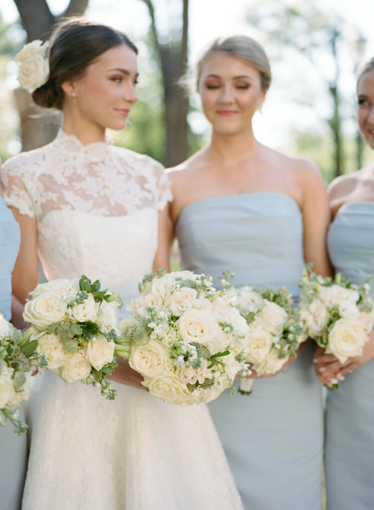 Amsale blue bridesmaids dresses at a St. Paul's Cathedral wedding, from a Birmingham, al wedding photographer