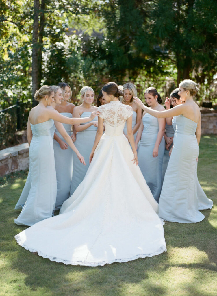 Bridesmaids first look for a St. Paul's Cathedral wedding, from a Birmingham, al wedding photographer
