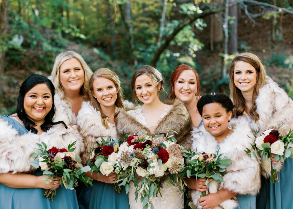 Bridesmaids at a Fall Swann Lake Stables Wedding from Birmingham, AL wedding photographer