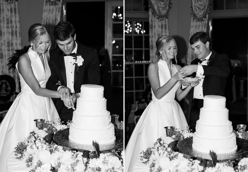 Cake cutting at a Fountainview Mansion wedding in Auburn, AL