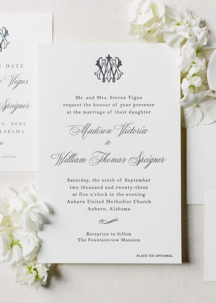 Invitation suite for an Auburn, AL wedding