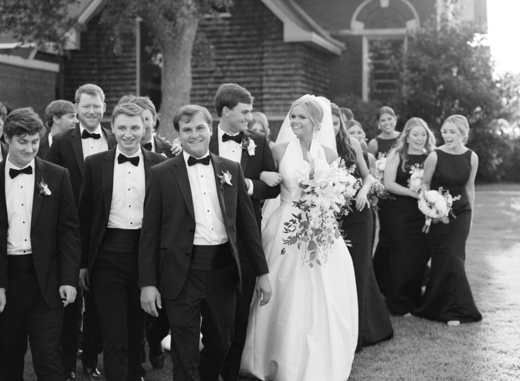 Black bridesmaids dresses photographed by a Birmingham AL film wedding photographer