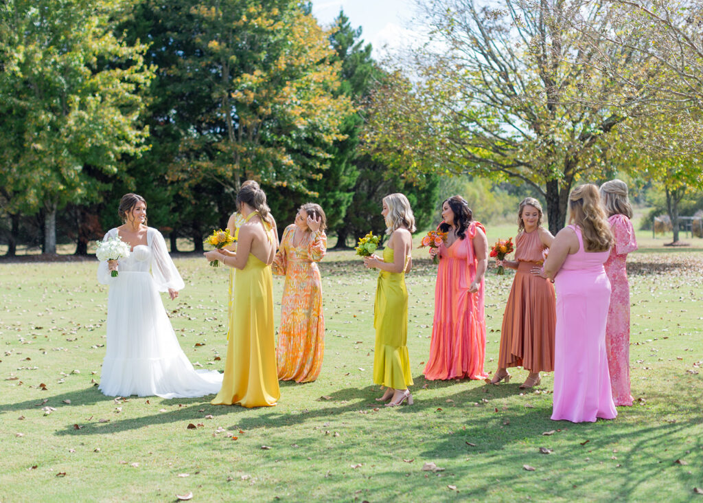 Colorful bridesmaid dresses at a Private Estate wedding in Pike Road, Alabama