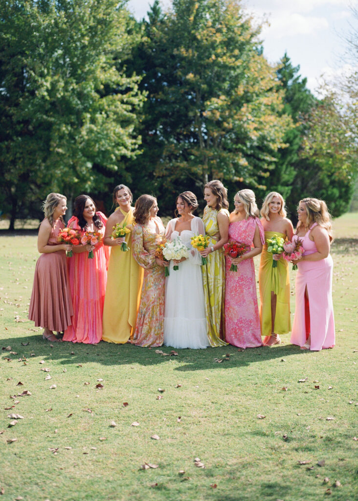 Colorful bridesmaid dresses at a Private Estate wedding in Pike Road, Alabama