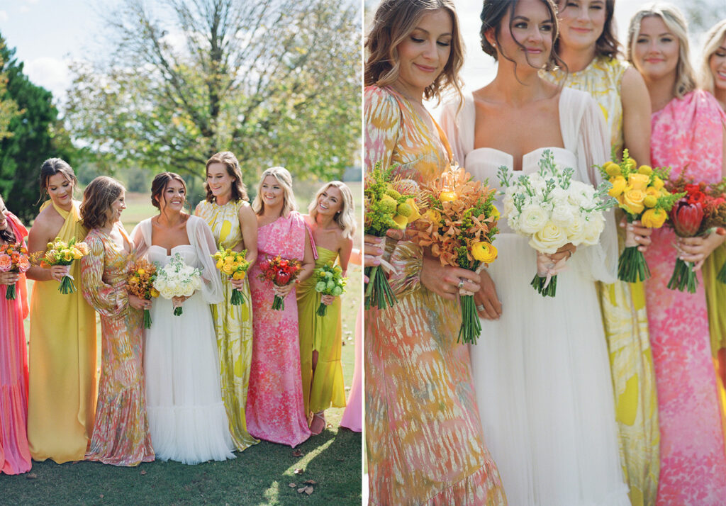 Colorful bridesmaid dresses at a Private Estate wedding in Pike Road, Alabama