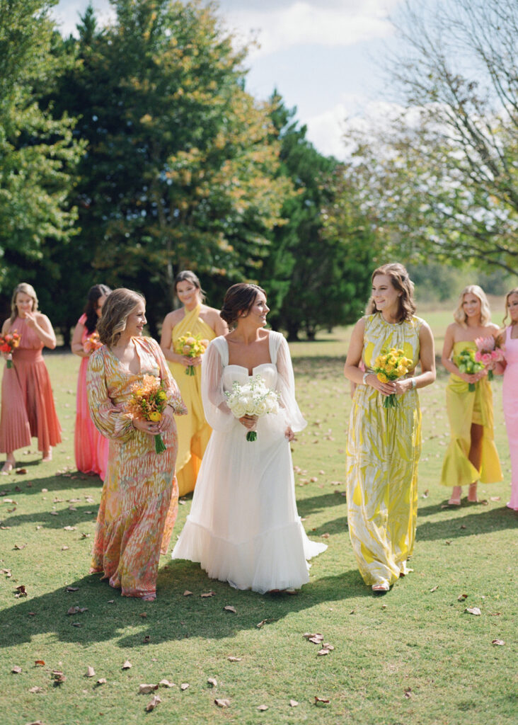 Colorful bridesmaid dresses at a Private Estate wedding in Pike Road, Alabama