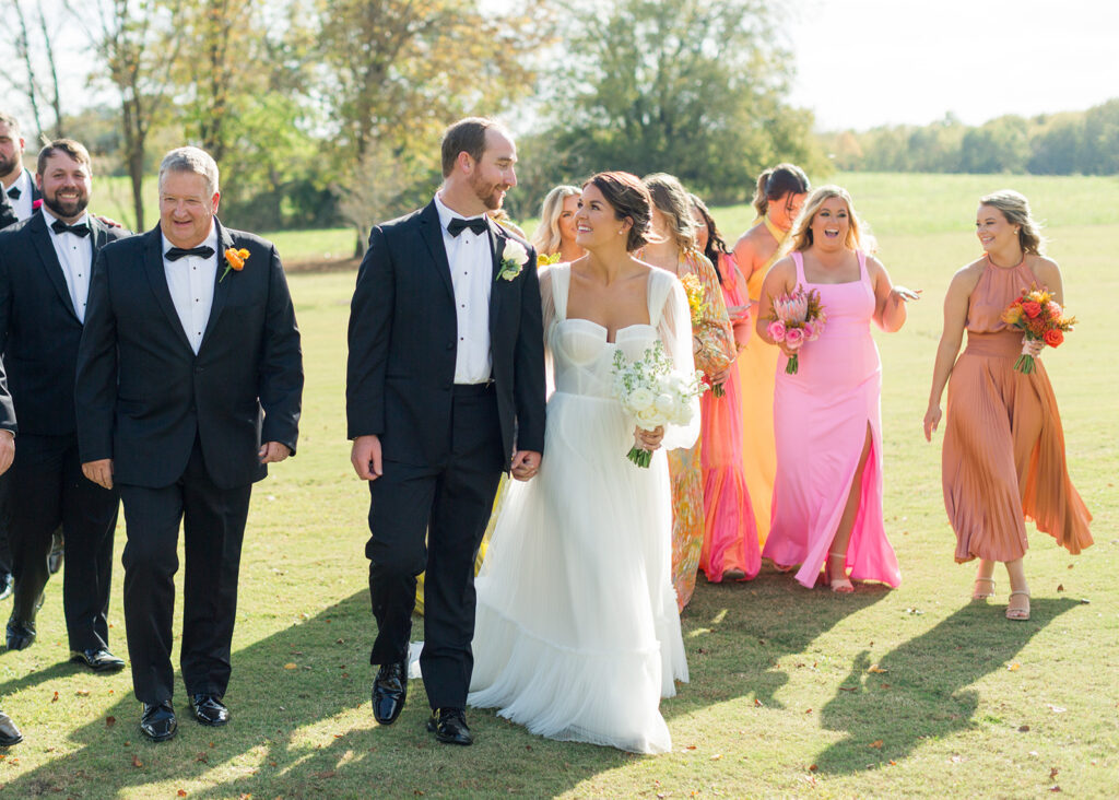 Colorful bridesmaid dresses at a Private Estate wedding in Pike Road, Alabama