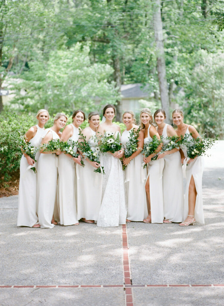 White bridesmaid dresses at a St. Luke's Episcopal wedding in Birmingham, AL