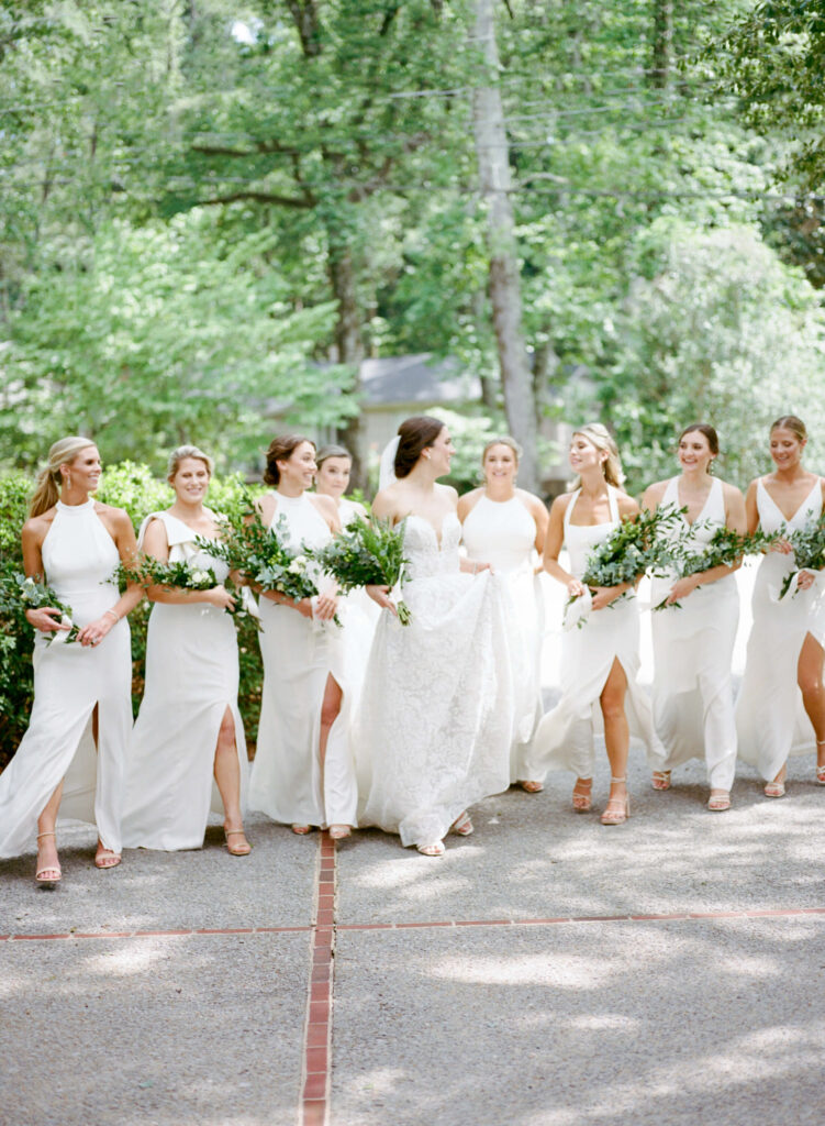 White bridesmaid dresses at a St. Luke's Episcopal wedding in Birmingham, AL