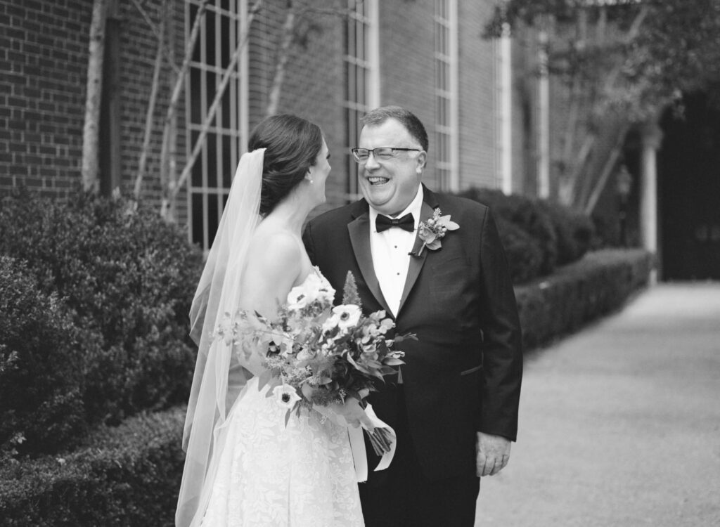 First Look with dad at a St. Luke's Episcopal wedding in Birmingham, AL