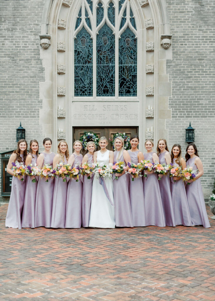 Lavendar bridesmaid dresses at an All Saints Episcopal Church wedding in Birmingham