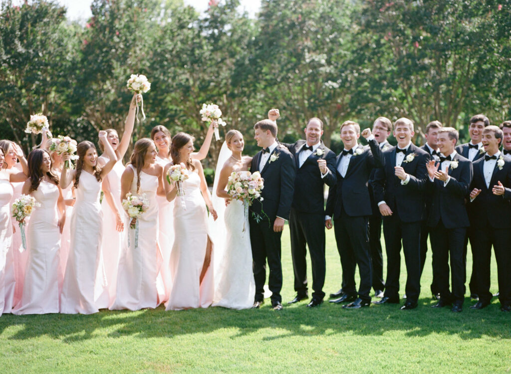 Light pink bridesmaids dresses at the Birmingham Botanical Gardens