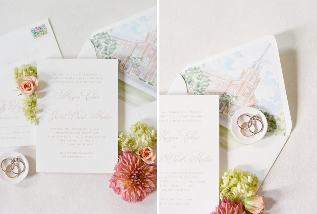 Molly Chain Collectiv invitation suite for a Columbus, MS wedding
