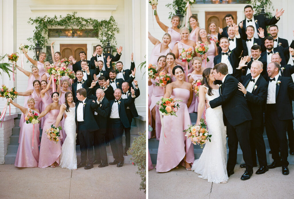 Pink bridesmaids dresses at a wedding at The Colonnade House in Columbus, MS