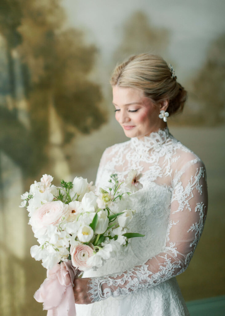 Bridal portraits in the green room at The Farrell in Birmingham, AL