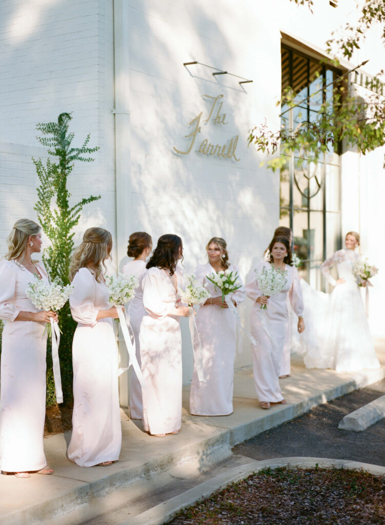 Pink bridesmaids dresses on film at The Farrell in Birmingham, AL