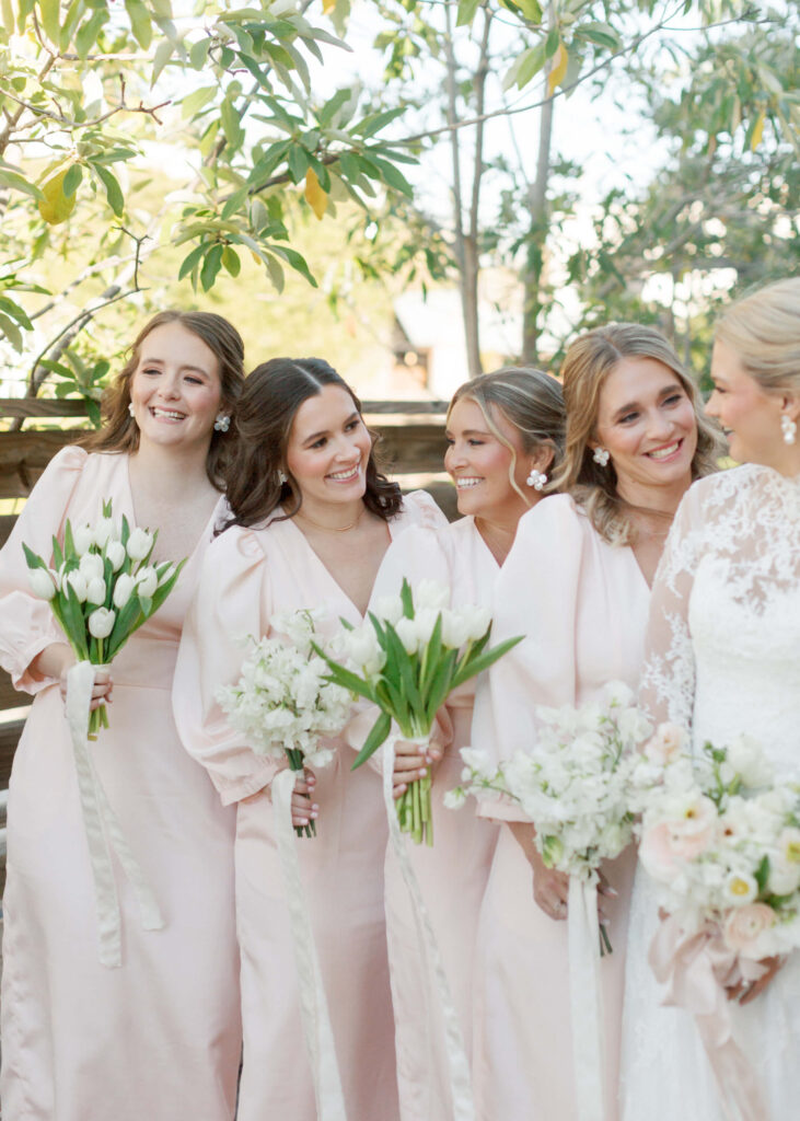 Pink bridesmaids dresses on film at The Farrell in Birmingham, AL