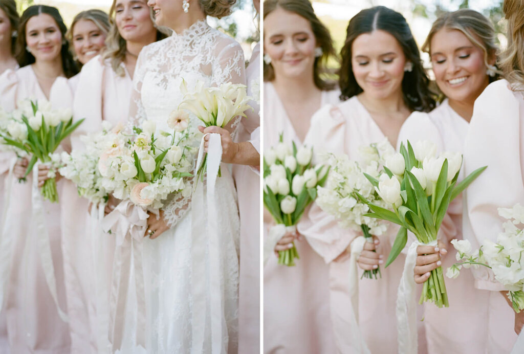 Pink bridesmaids dresses on film at The Farrell in Birmingham, AL