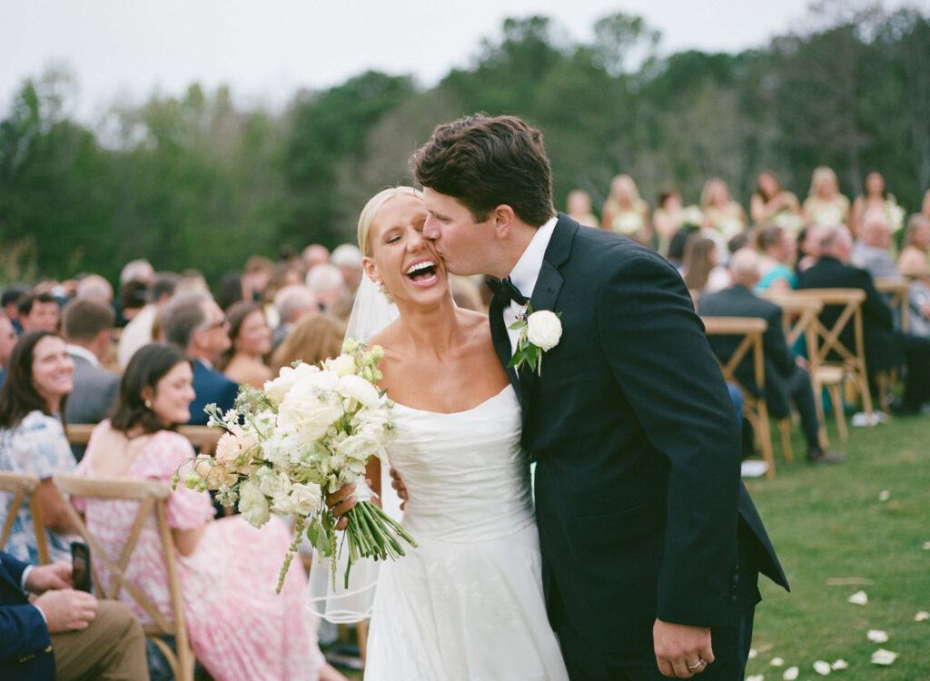 Outdoor wedding at Ridge Pointe wedding venue, shot on film