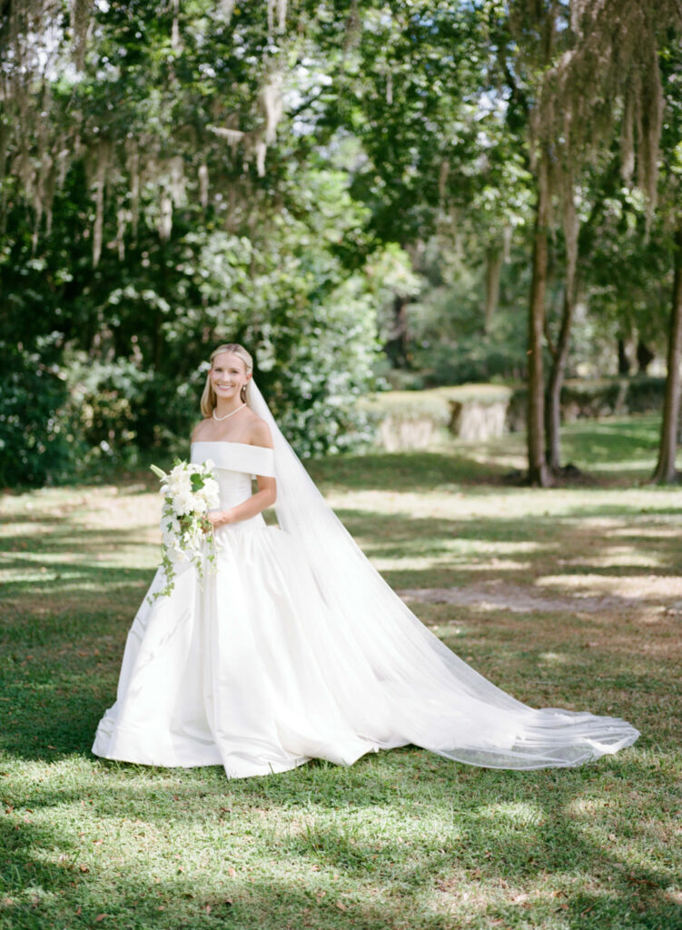 Bridal portraits on film under spanish moss in Gainesville, FL