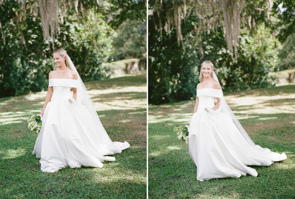 Bridal portraits on film under spanish moss in Gainesville, FL