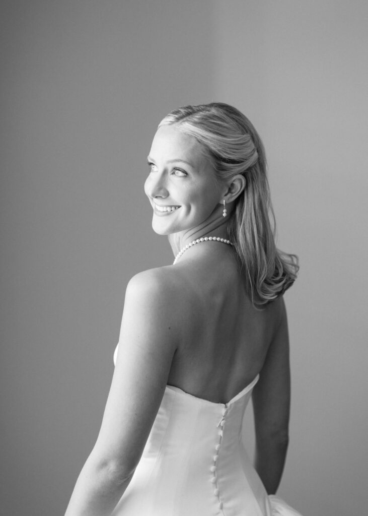 Black and white film bridal portrait