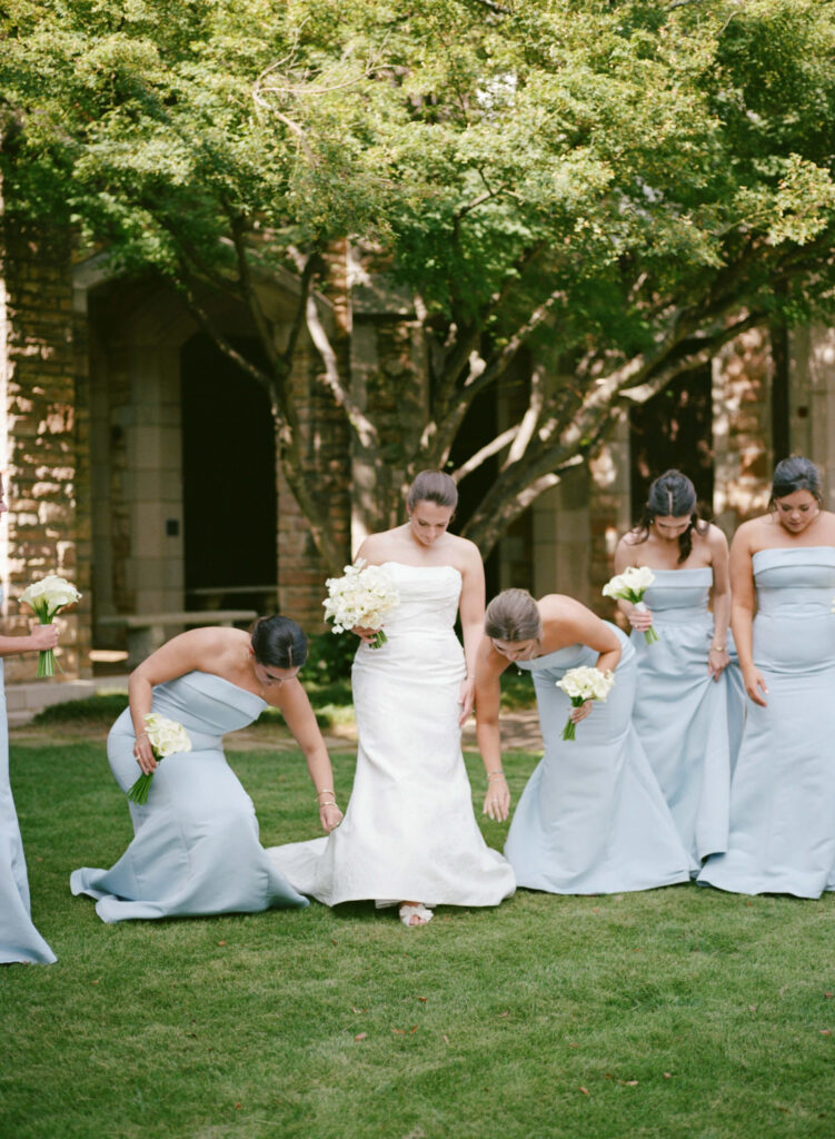 Blue Amsale bridesmaid dresses