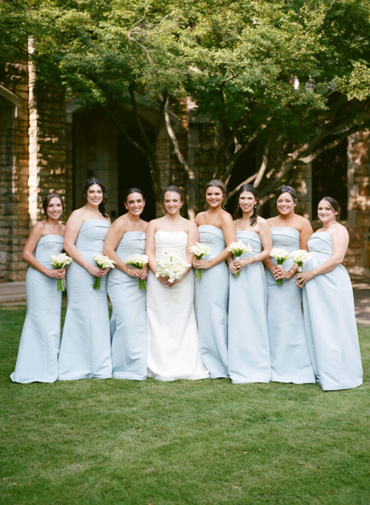 Blue Amsale bridesmaid dresses