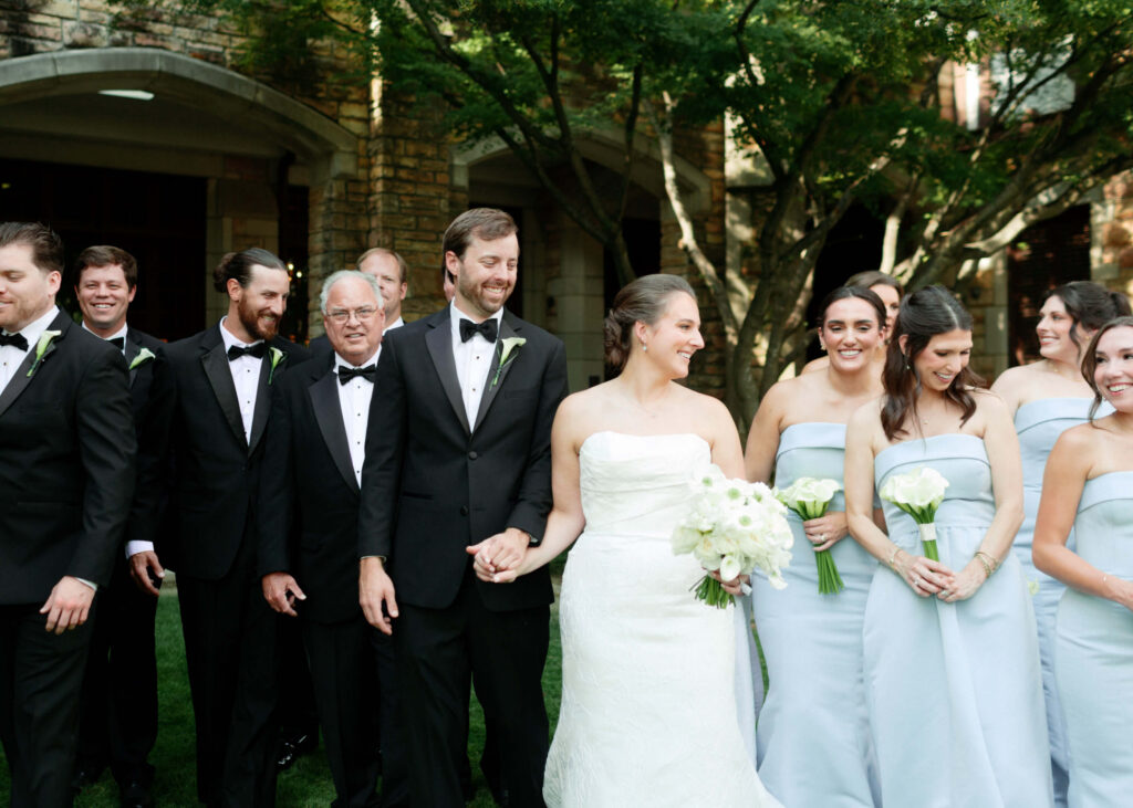 Blue Amsale bridesmaid dresses