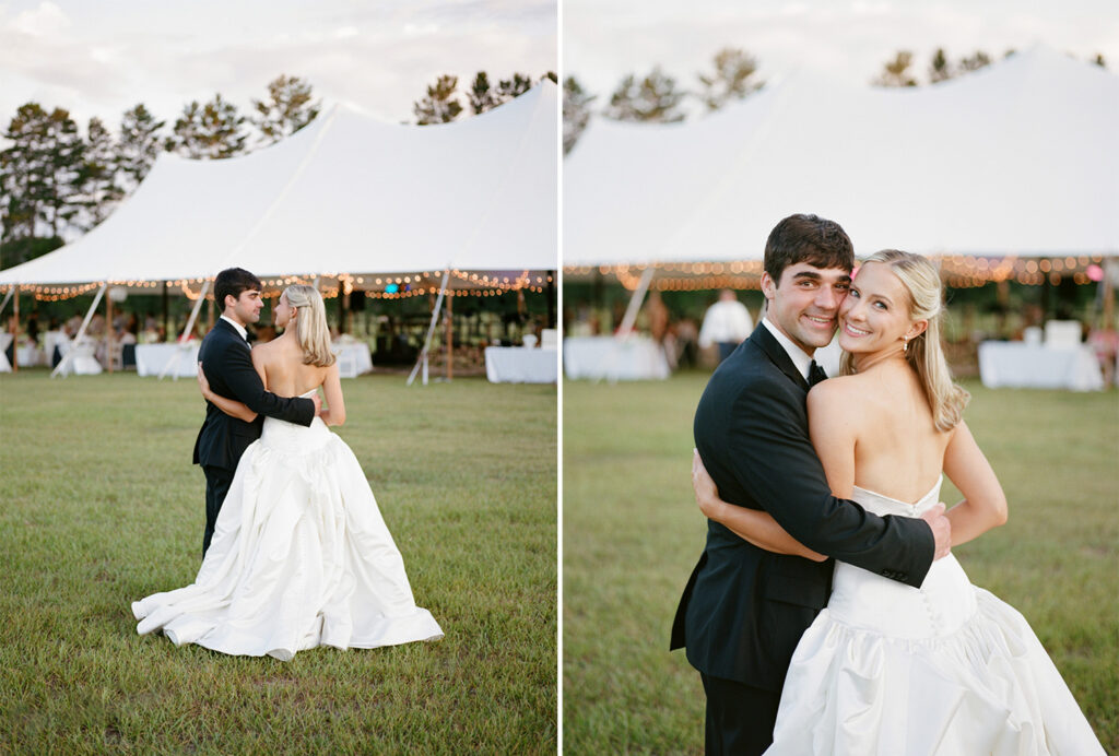 Wedding photos on film in a field in North central florida