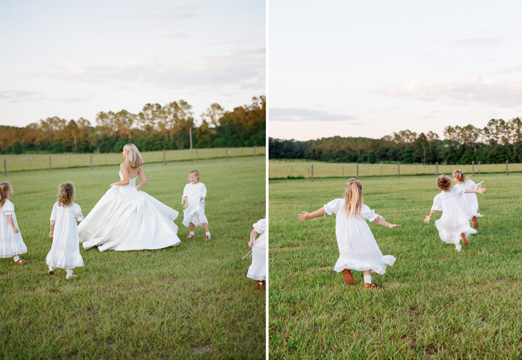 Wedding photos on film in a field in North central florida