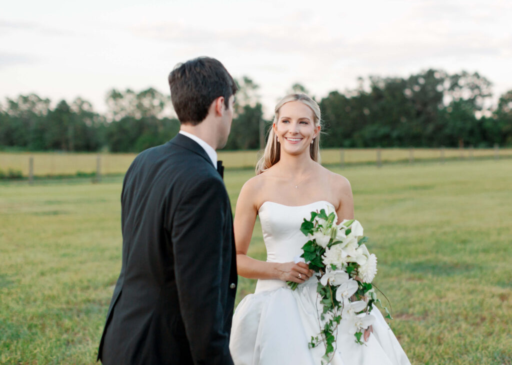Wedding photos on film in a field in North central florida