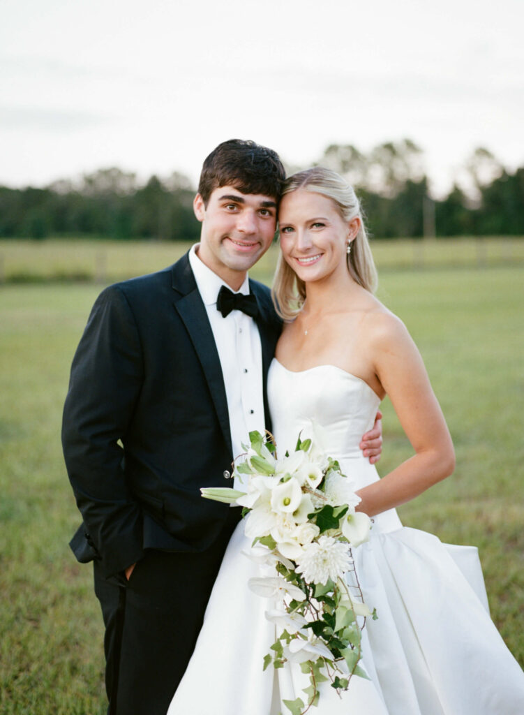 Wedding photos on film in a field in North central florida