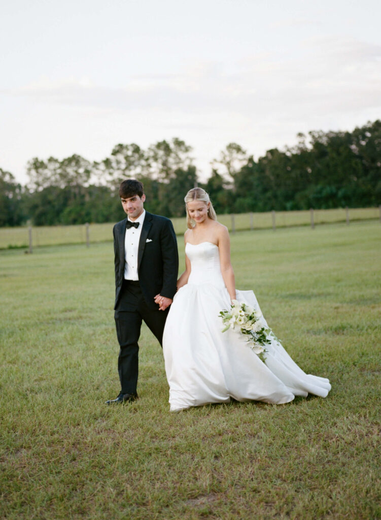 Wedding photos on film in a field in North central florida