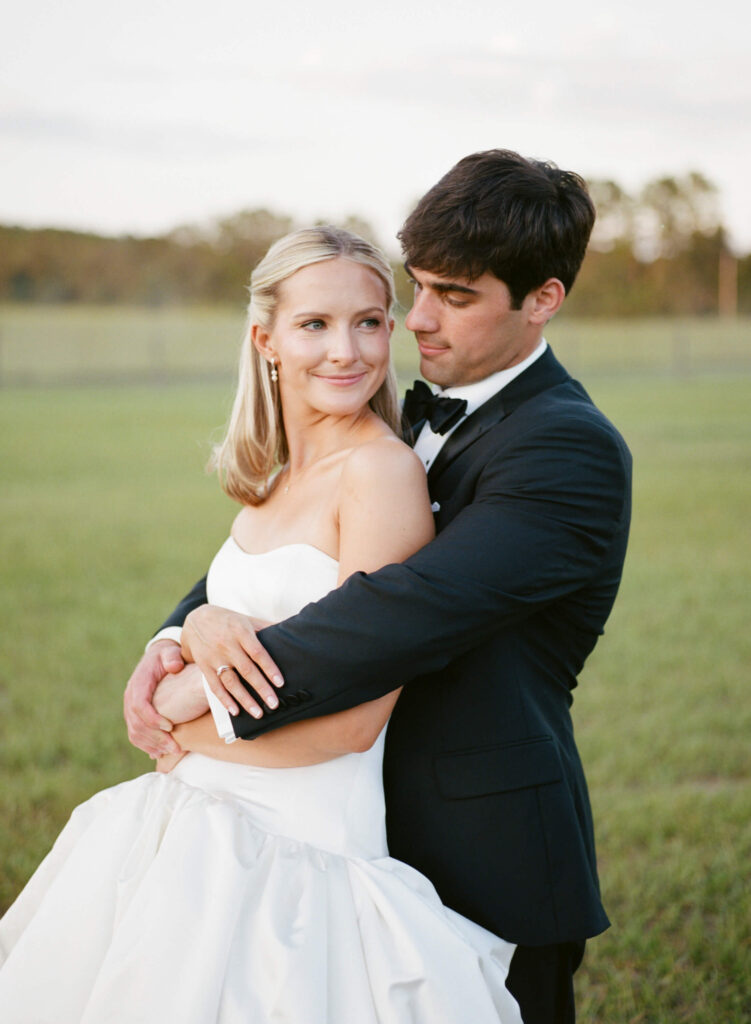 Wedding photos on film in a field in North central florida
