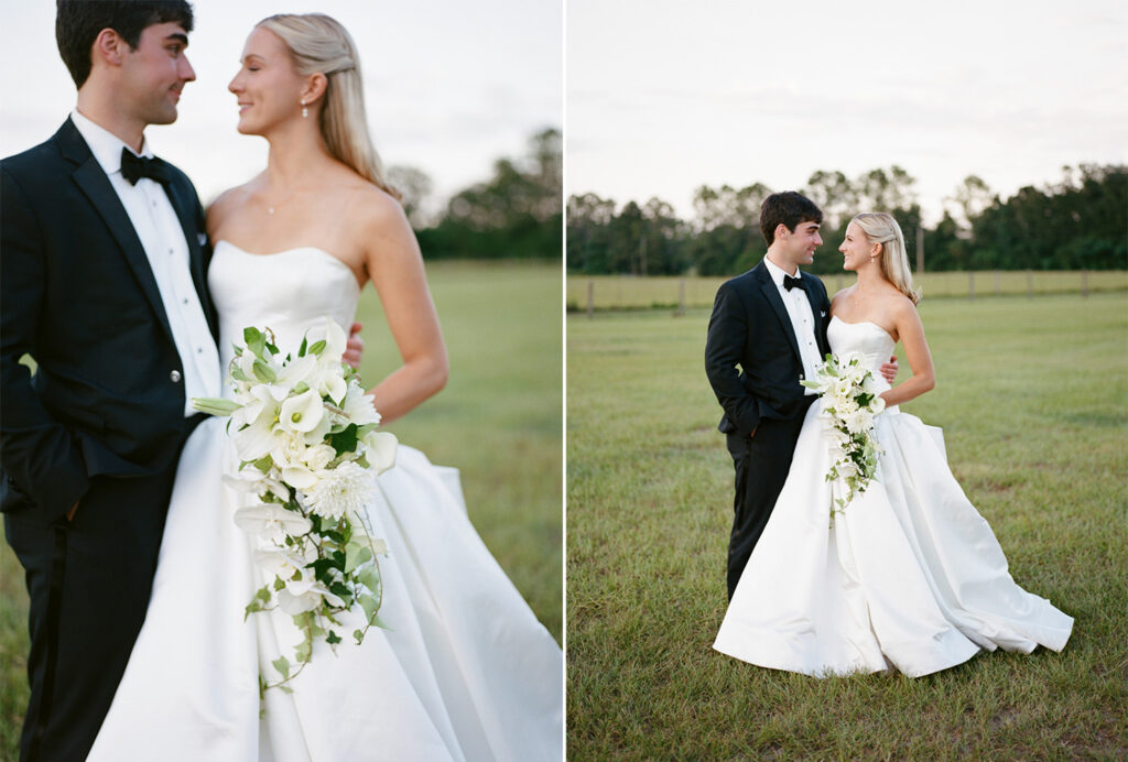 Wedding photos on film in a field in North central florida